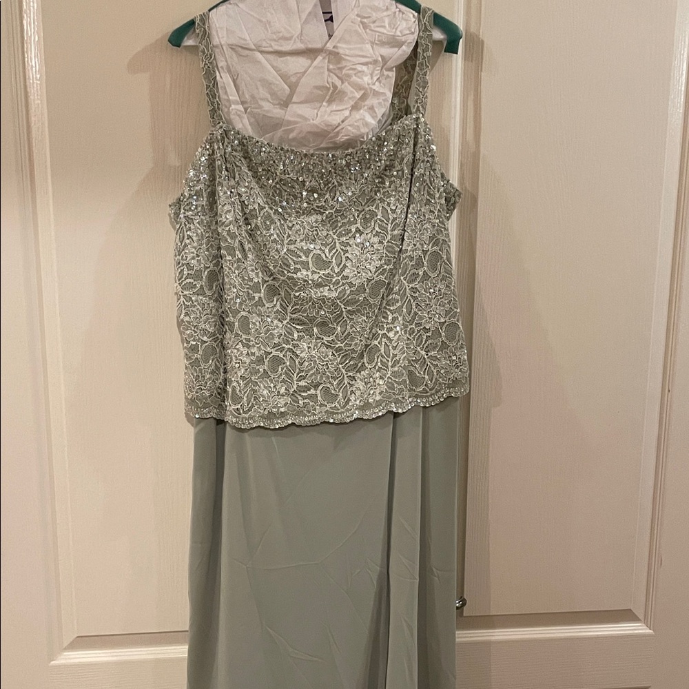 David's Bridal Elegant Lace Dress in Light Green